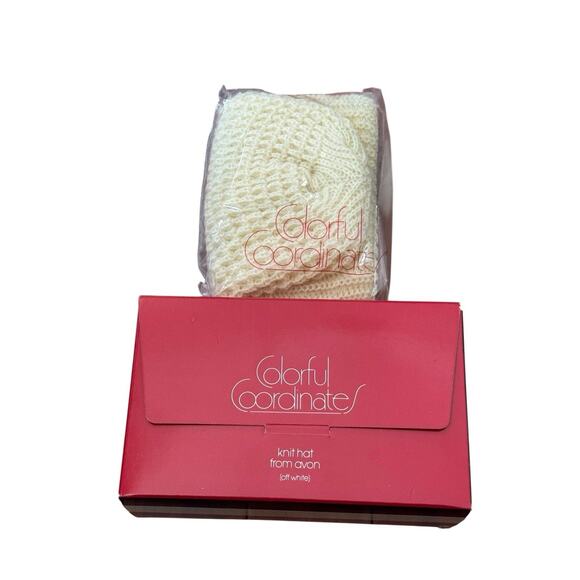 VTG Avon Off White Winter Knit Hat Colorful Coordinates 1983 Snow Holiday Skiing - Picture 1 of 4